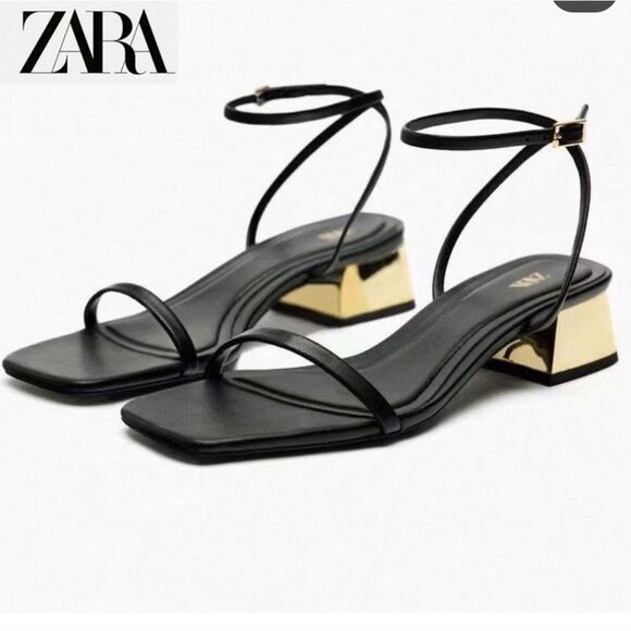 Zara Shoes - New Zara Strappy Sandals Size 9 In Black And Gold